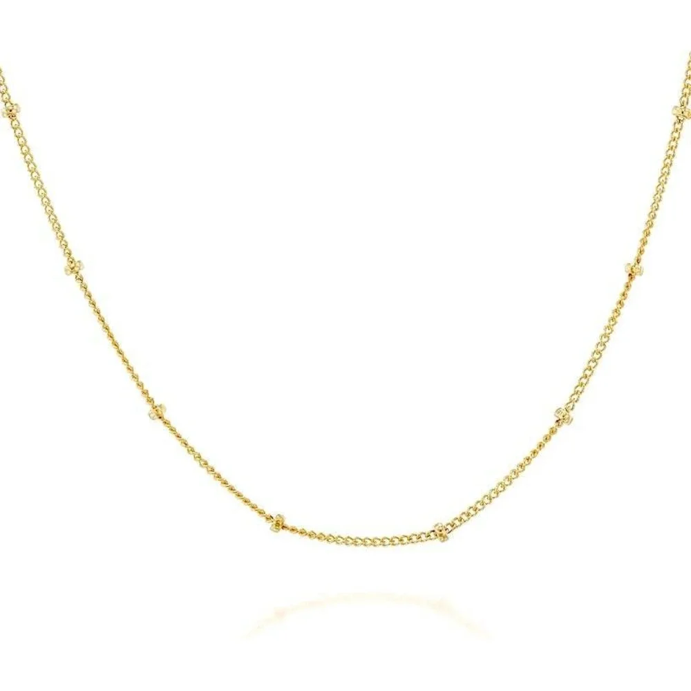 OGD Jewelry Gold Tone Satellite Chain Necklace Beaded Dainty Crystal Charm Box